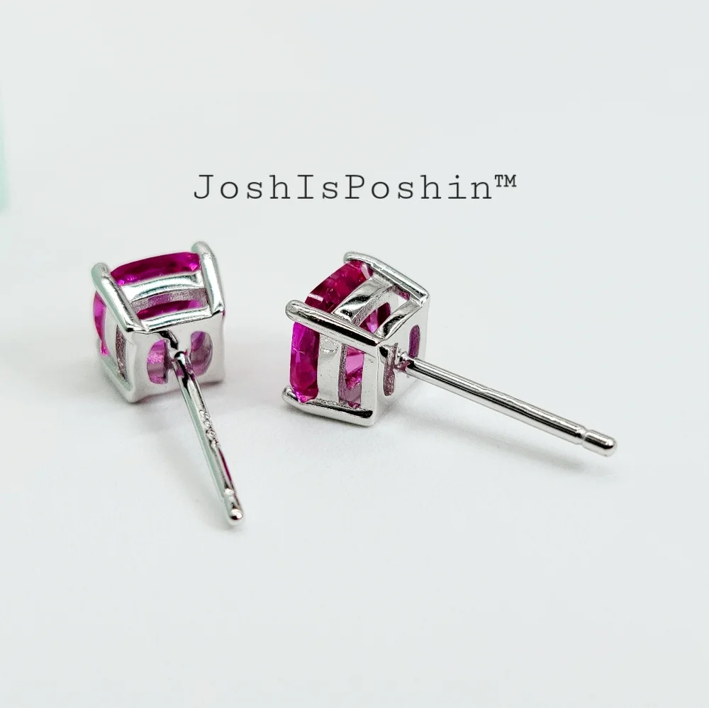 1.6CT. T.W. Cushion cut hot pink sapphire stud earrings in sterling silver